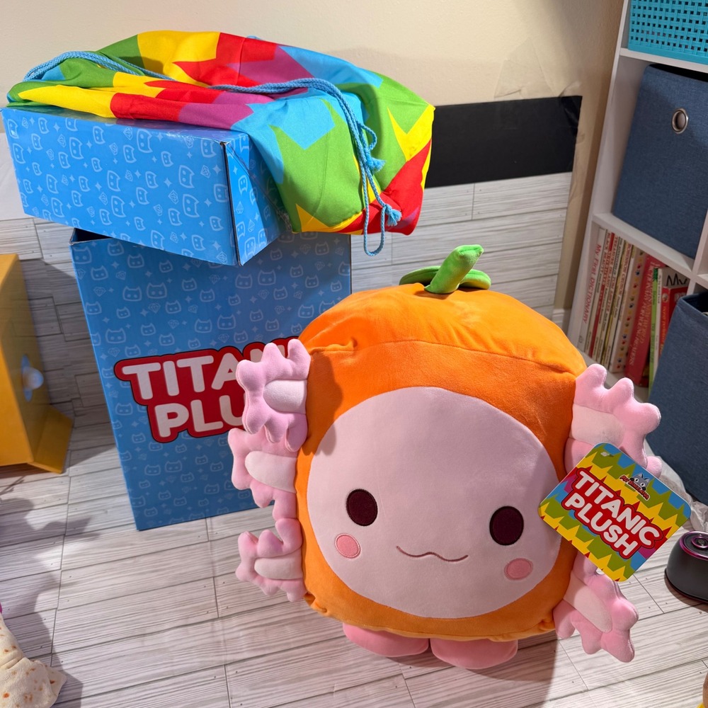 Pet Simulator 99 Titanic Axolotl Plush BIG Games Orange Pink with Box and Bag
